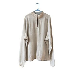Tommy Bahama 1/4 Zip Sweater Size XXL Beige 100% Cotton Neutral Office Casual